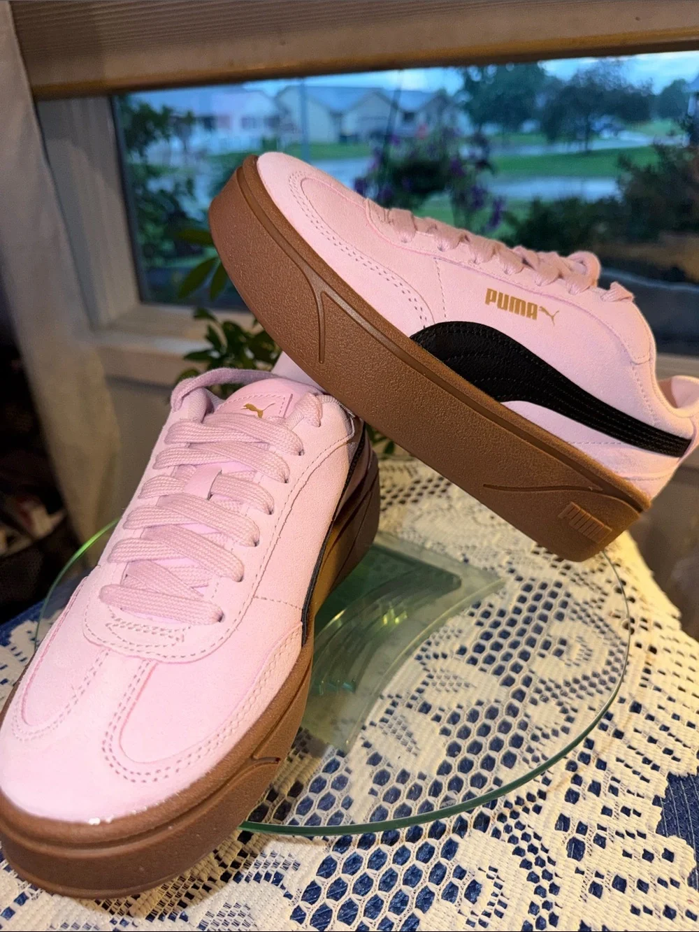 Puma Pink Suede Low-Top Sneakers with Gum Sole